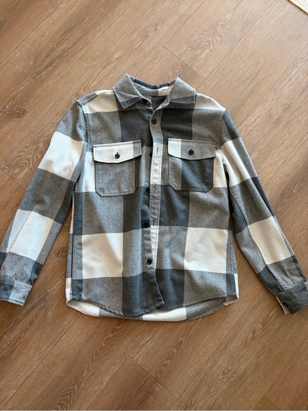 H&M Gray & White Plaid Button-Up Shacket